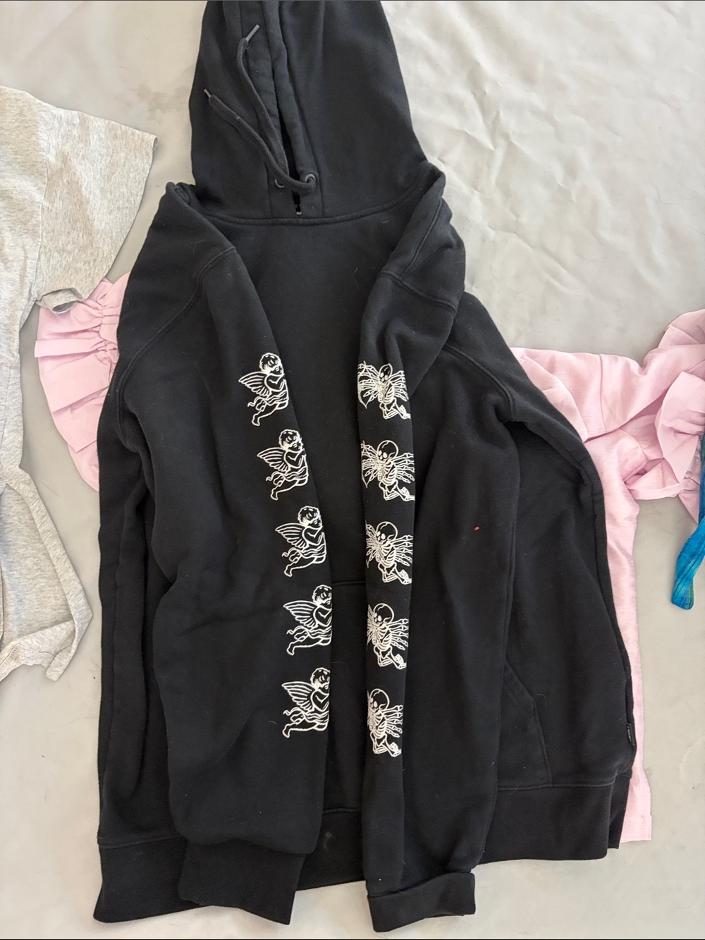 Vans Black Hoodie with White Angel Graphics - Women Sweaters